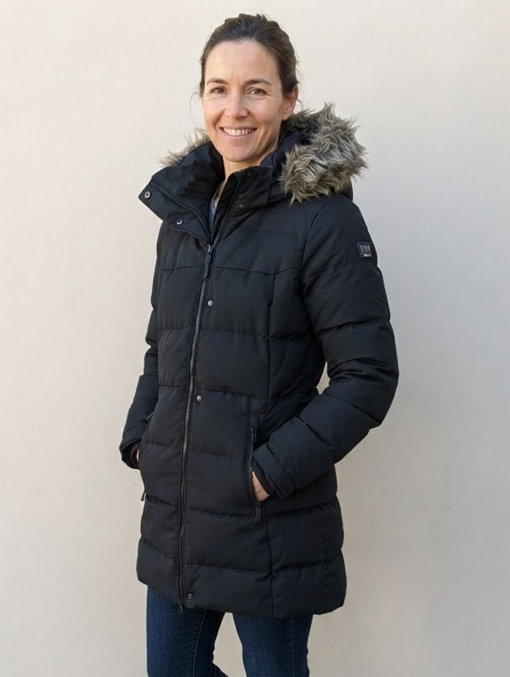Helly Hansen Black Faux Fur Hooded Down Winter Parka Jacket Women's XS